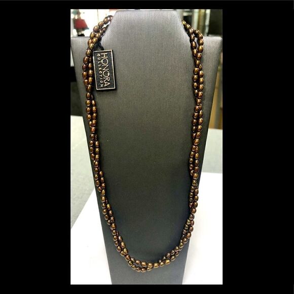 NWTS! Honora Double Strand Brown Pearl Necklace Sterling Silver 925 pouch & box - Picture 1 of 2